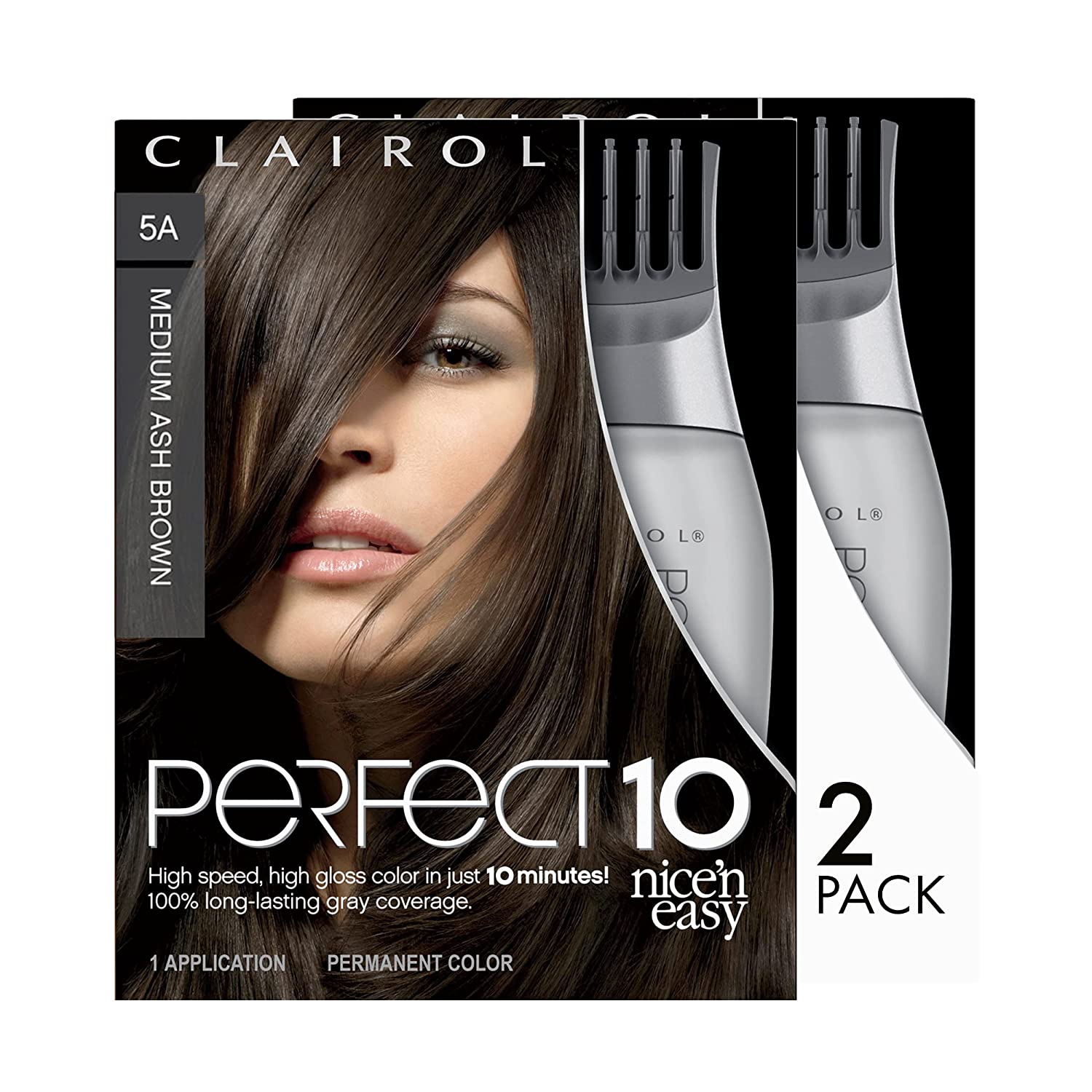 Clairol Nice'n Easy Perfect 10 Permanent Hair Dye, Medium Ash Brown Hair Color, Pack of 2 - 5A