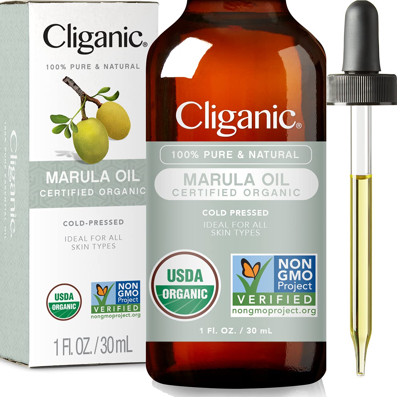 Cliganic Organic Marula Oil, 100% Pure - For Face & Hair | Natural Cold Pressed Unrefined - 1 Fl. Oz (30ml)