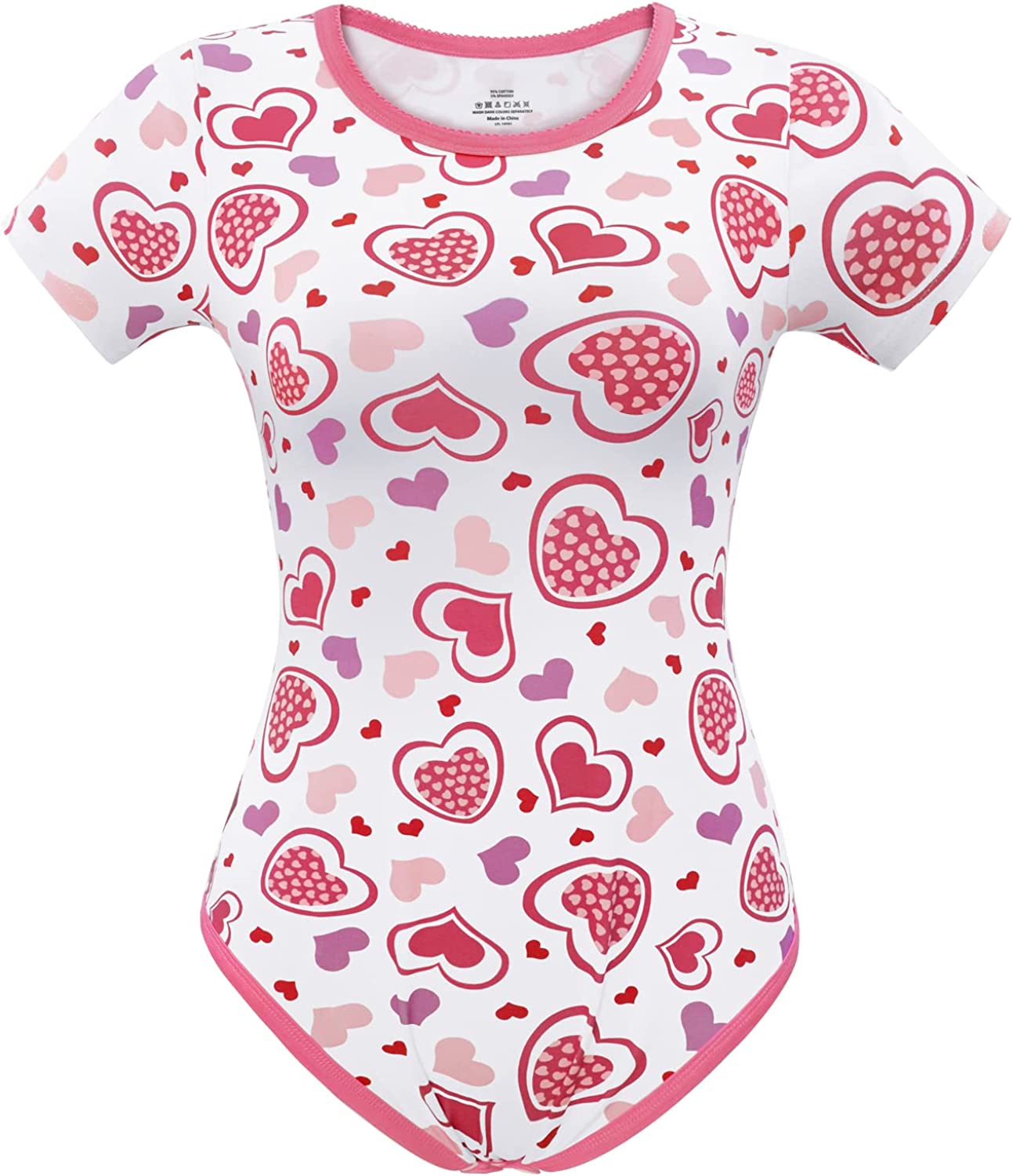 Littleforbig Cotton Romper Onesie Pajamas Bodysuit - Lovely Hearts Onesie Small-4X - Pink