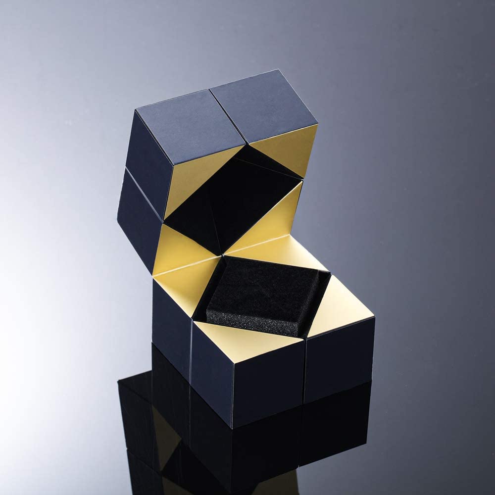 Creative Ring Box Bracelet and Puzzle Jewelry Box Magic Jewelry Gift Box Magic Cube Ring Box for Valentine's Day Proposal Engagement Wedding (Dark Blue)