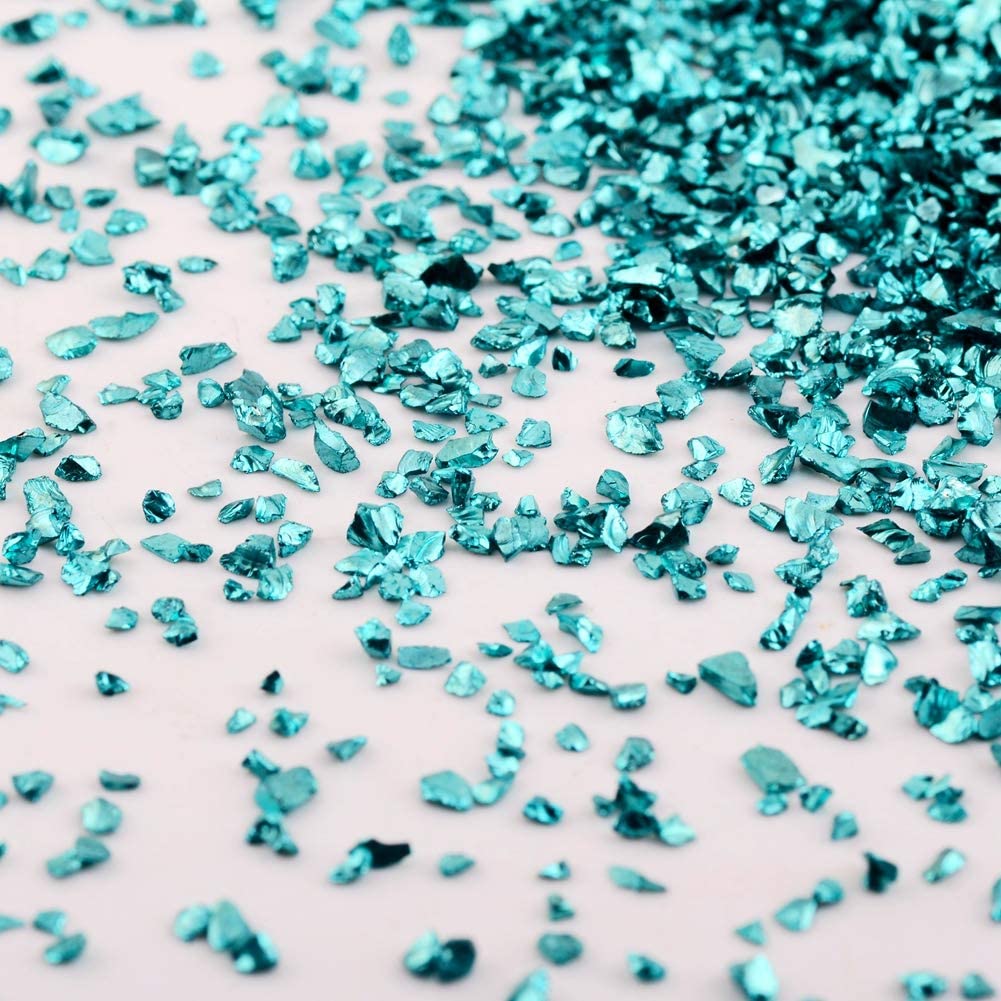 Crushed Glass Irregular Metallic Chips Sprinkles Chunky Glitter, for Nail Arts Craft DIY Vase, 3.5 Oz (100g) - Light Blue