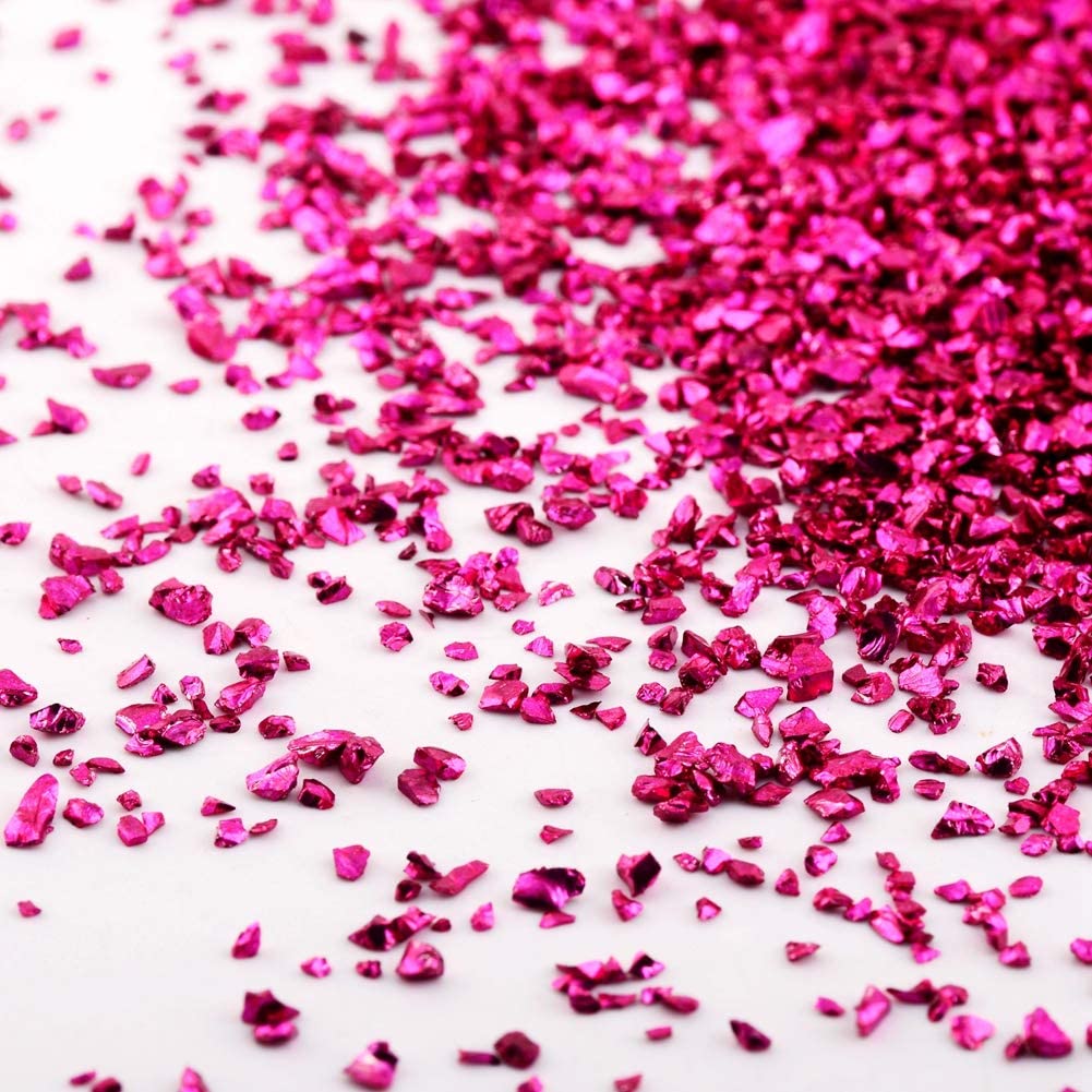 Crushed Glass Irregular Metallic Chips Sprinkles Chunky Glitter, for Nail Arts Craft DIY Vase, 3.5 Oz (100g) - Rose Red