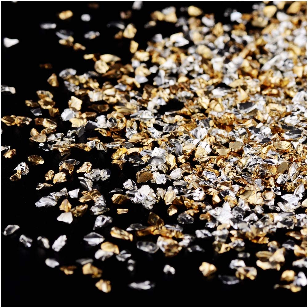 Crushed Glass Irregular Metallic Chips Sprinkles Chunky Glitter, for Nail Arts Craft DIY Vase, 3.5 Oz (100g) - Gold & Silver Plated