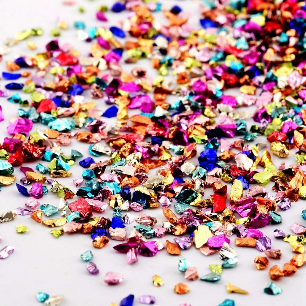 Crushed Glass Irregular Metallic Chips Sprinkles Chunky Glitter, for Nail Arts Craft DIY Vase, 3.5 Oz (100g) - Multicolor