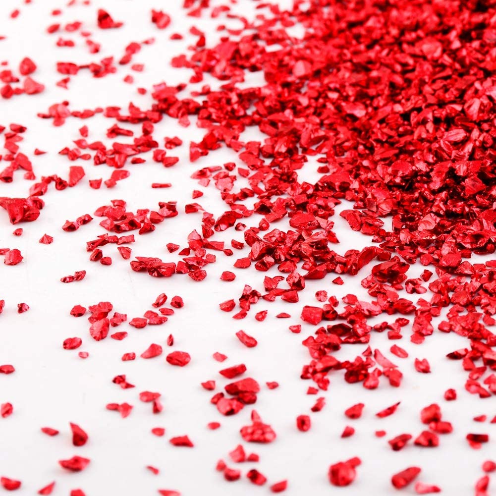 Crushed Glass Irregular Metallic Chips Sprinkles Chunky Glitter, for Nail Arts Craft DIY Vase, 3.5 Oz (100g) - Red