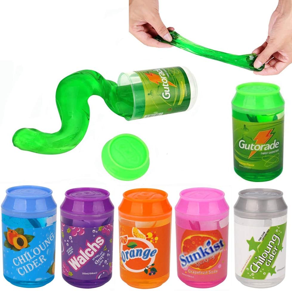 Crystal Slime Putty, Simuer 6 Pack Can Soda Slime Soft Magic Clay Rubber Mud DIY Toy for Children Adult 6 Colors