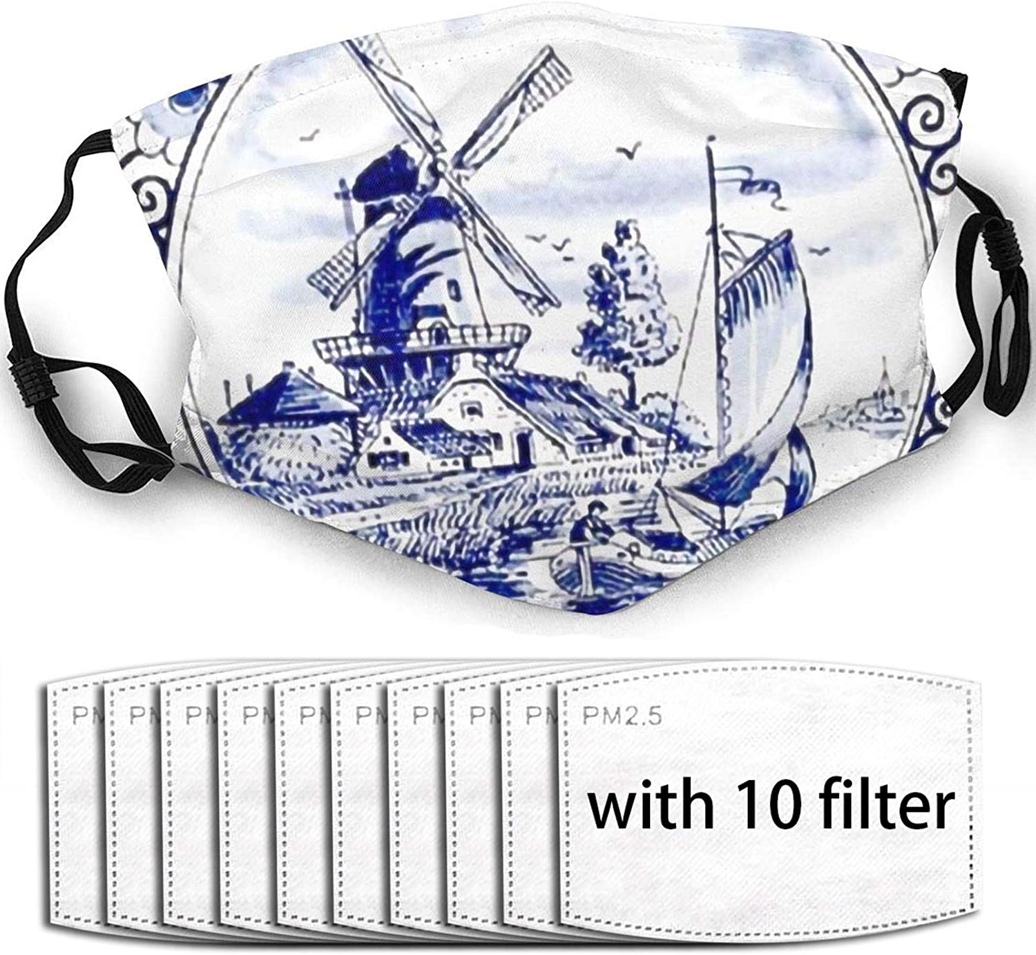 Cute Vintage Windmill Face Mask, Breathable Fashion Cotton Dust Mask Cover for Women, Men, Teens