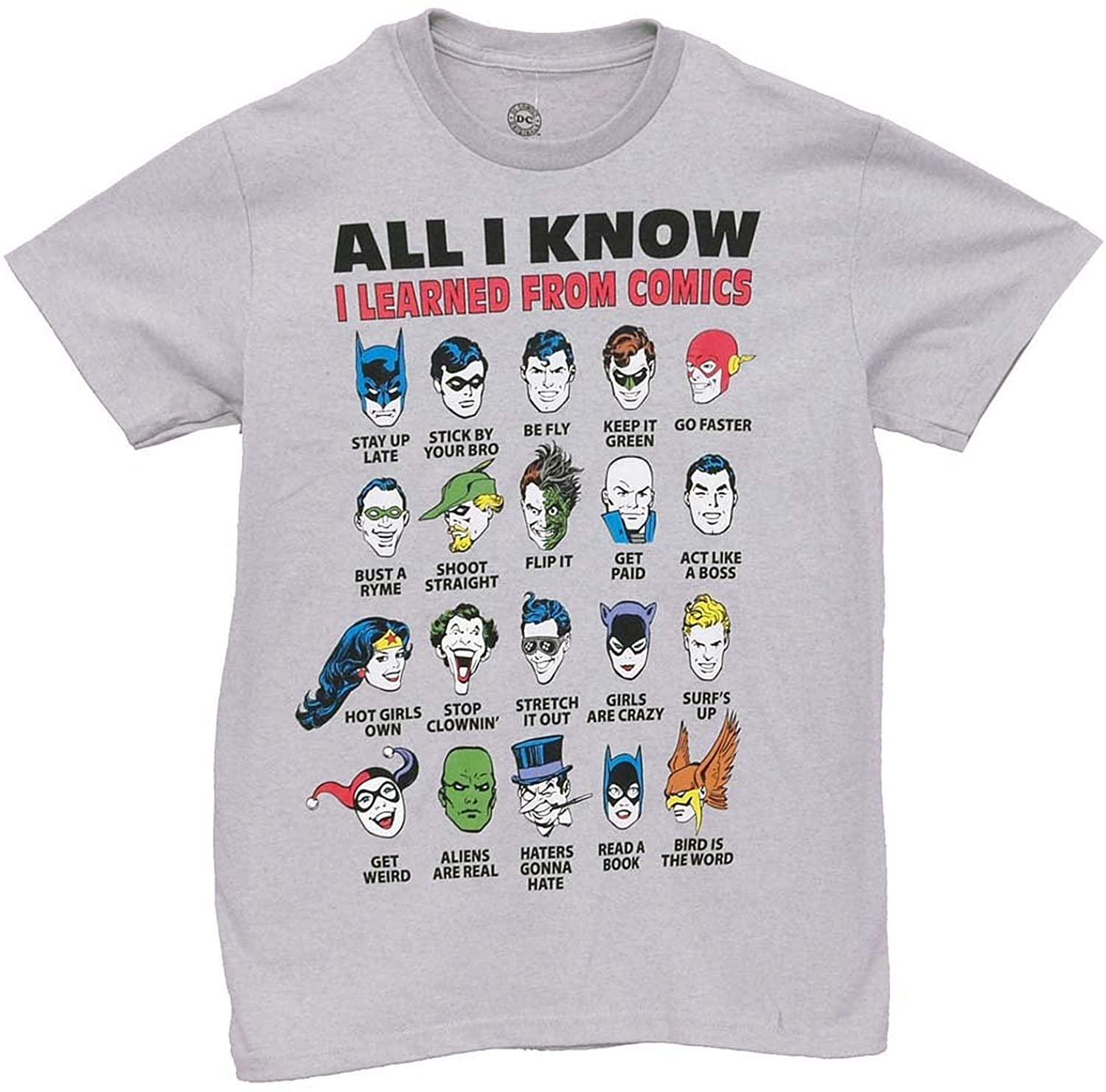 DC Comics Superman Batman "I Learned From Comics" Men's T-Shirt, XL