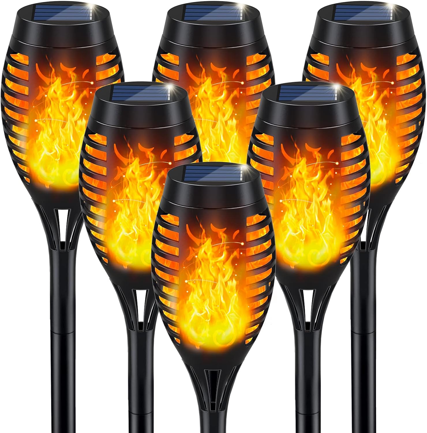 Outdoor Solar Torch Lights for Garden Decor, Flickering Flame Solar Lights for Yard, Pack of 6 Orange Flame Torches
