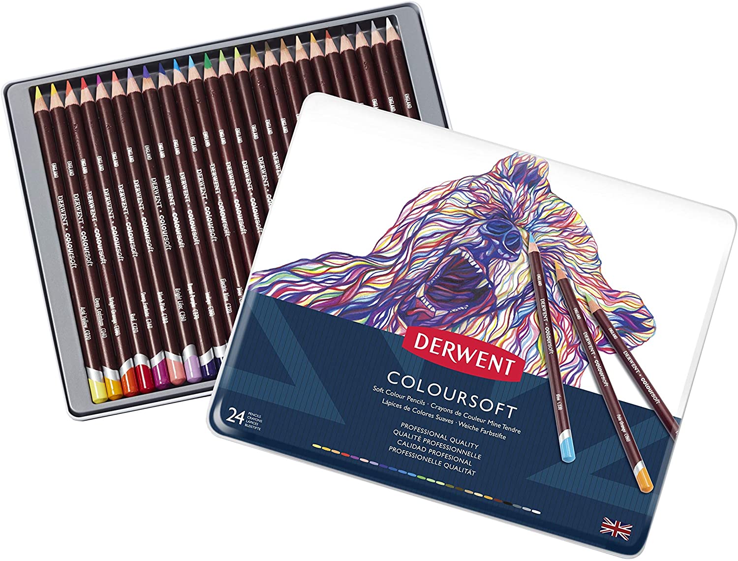 Derwent Colored Pencils, ColourSoft Pencils, Drawing, Art, Metal Tin, 24 Count