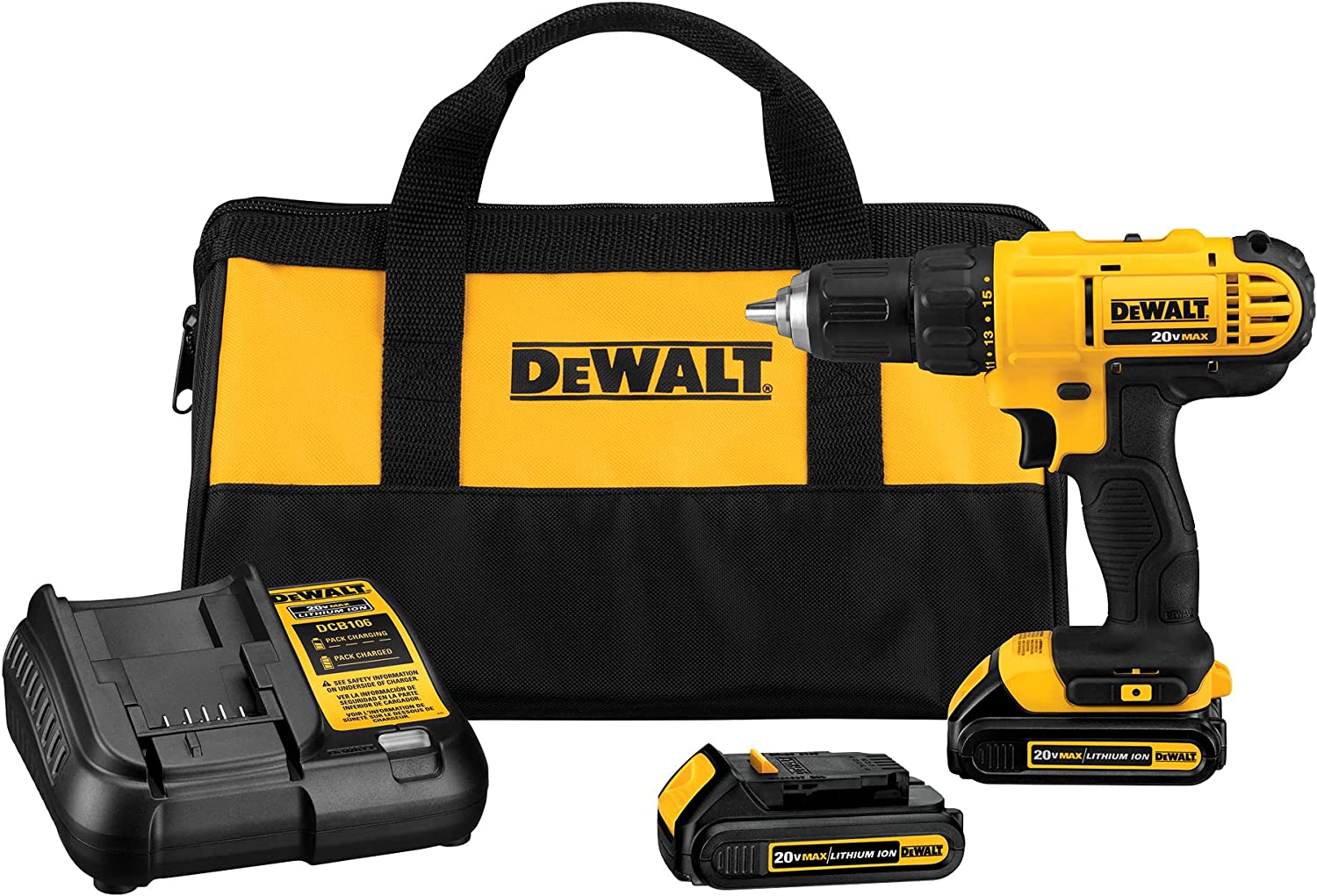Dewalt DCD771C2 20V MAX Cordless Lithium-Ion 1/2 inch Compact Drill Driver Kit