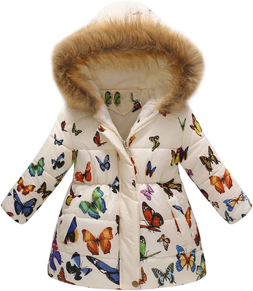 Digood Girls Boys Parkas Coat Toddler Babys Faux Fur Hooded Fleece Warm Thicken Zipper Winter Puffer Down Jackets - Beige