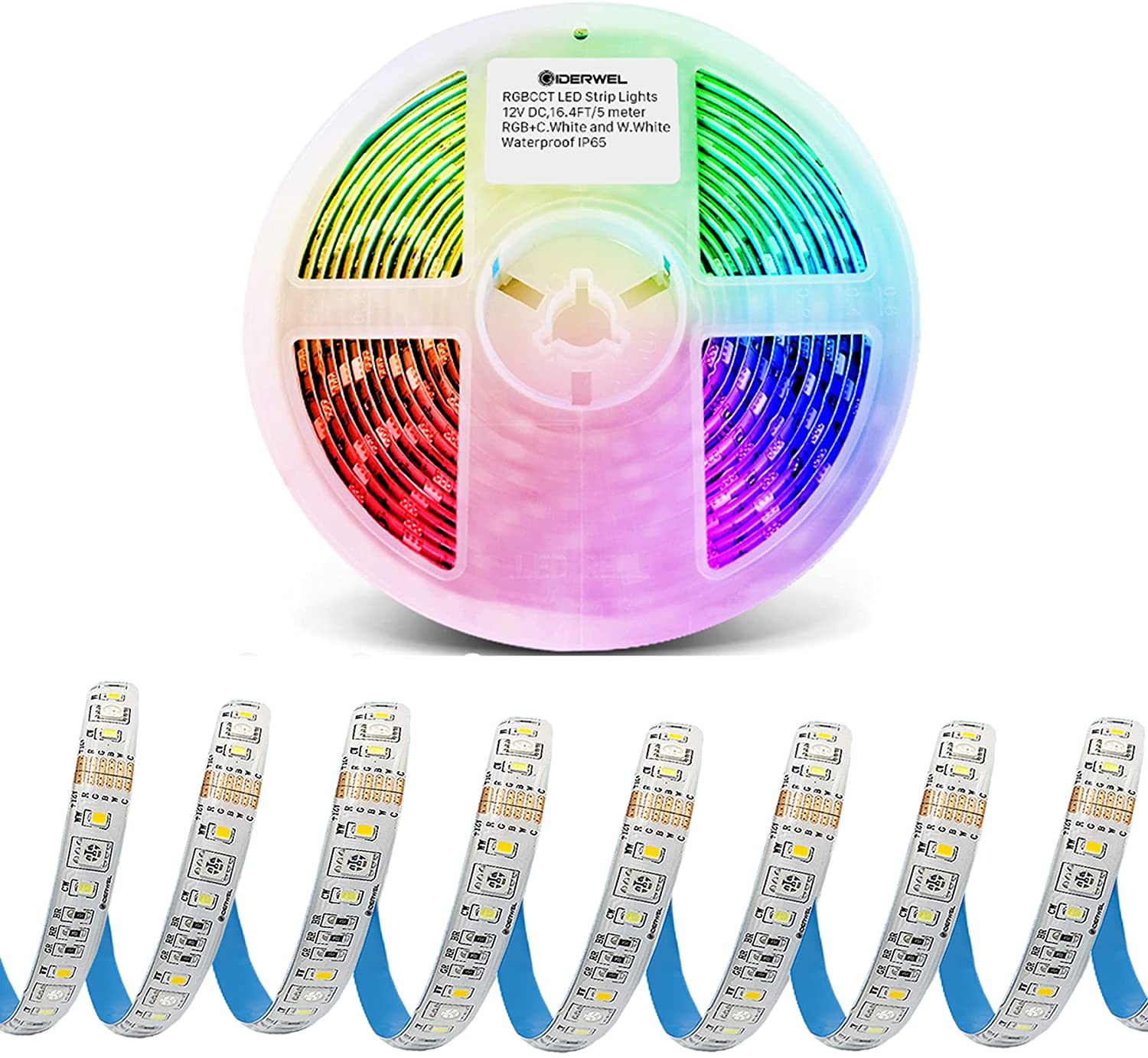 Dimmable RGBWW LED Home Decor Strip Lights 16.4ft, ,6 Wire 12V RGBCCT Full Color Ambiance LED Lightstrip Plus
