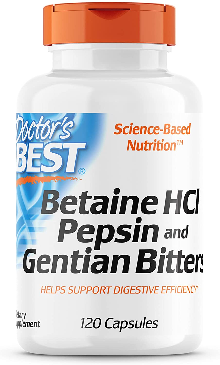 Doctor's Best Betaine HCl with Pepsin & Gentian Bitters - Digestive Support Supplement, 120 Capsules