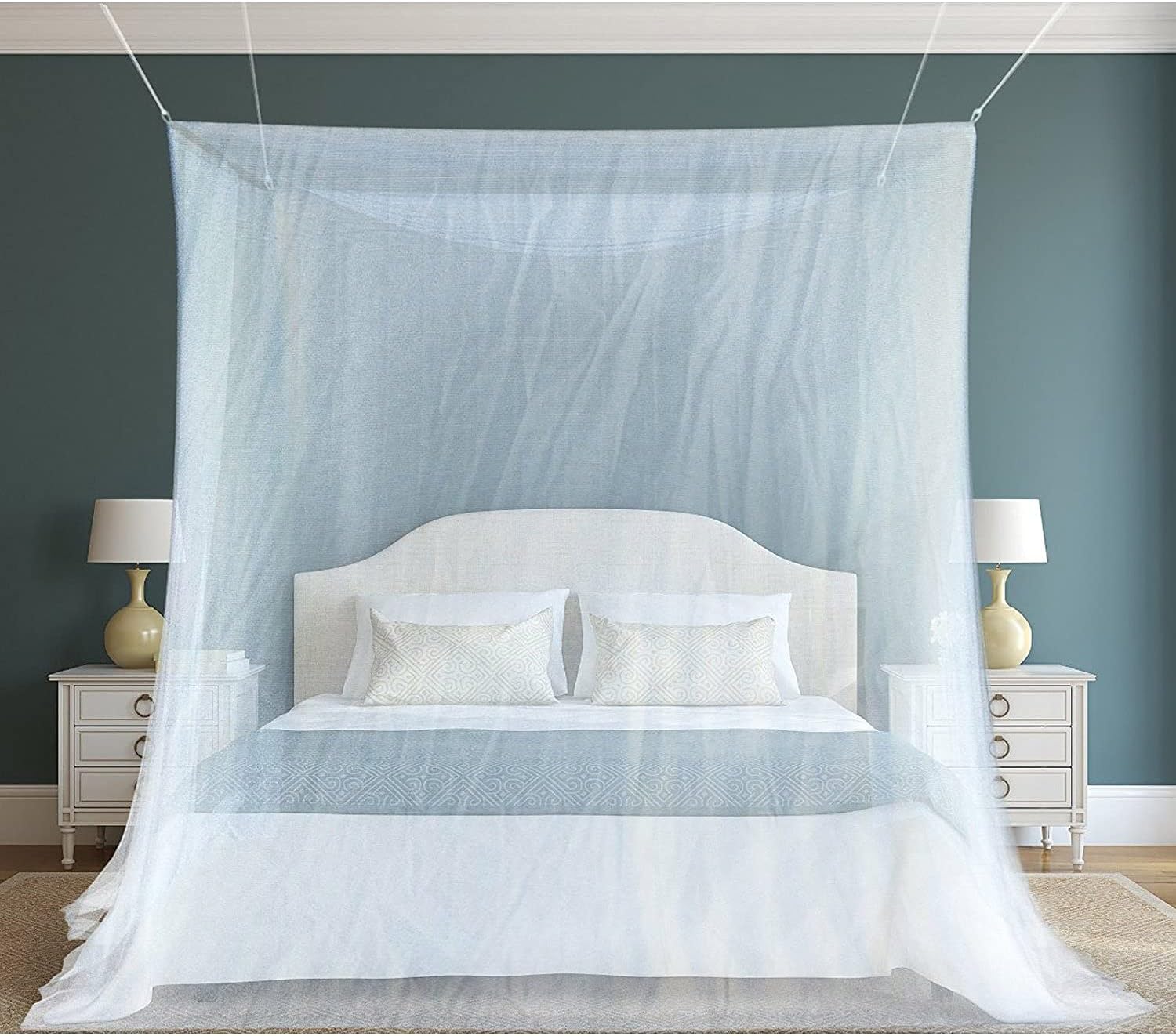 Double Bed Mosquito Net Large Canopy - White, Polyester with Hanging Kit