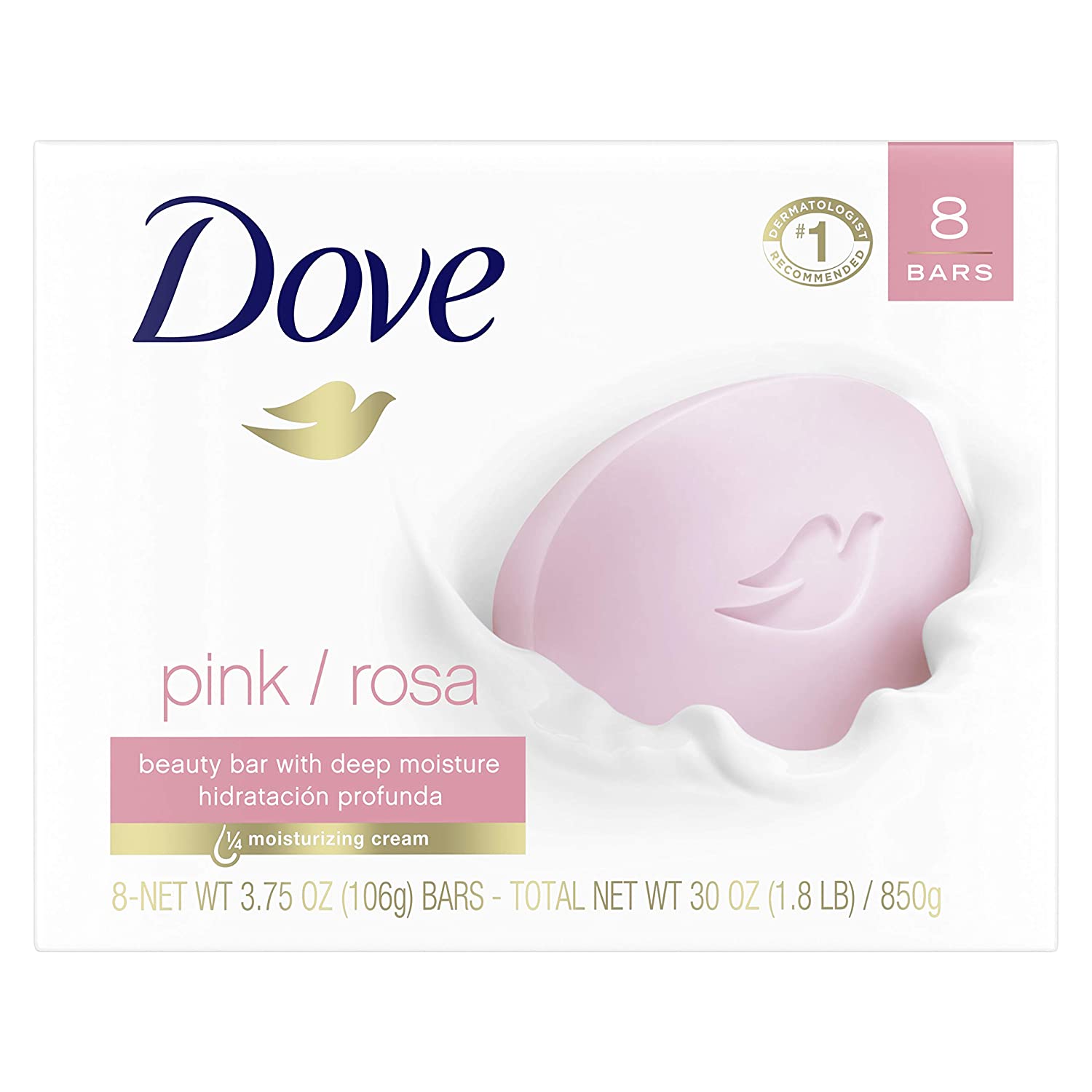 Dove Beauty Bar, Pink 4 oz, 8 Bar - 30 Oz (850g)