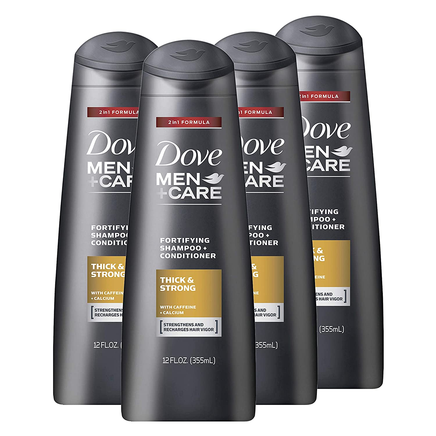 Dove Men+Care 2 in 1 Shampoo and Conditioner, Thick and Strong 12 Ounce 4 Ct - (355ml each)