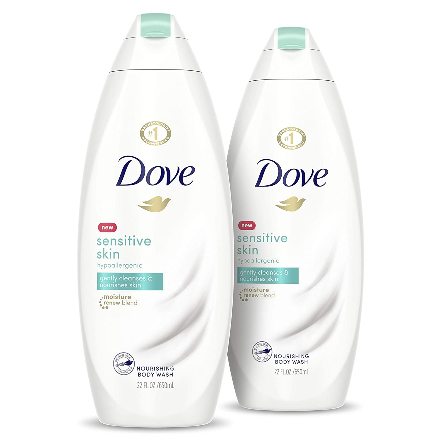 Dove Sensitive Skin Body Wash Hypoallergenic - 2 Pack (22 Fl Oz Each) Gently Cleanses & Nourishes Sensitive Skin