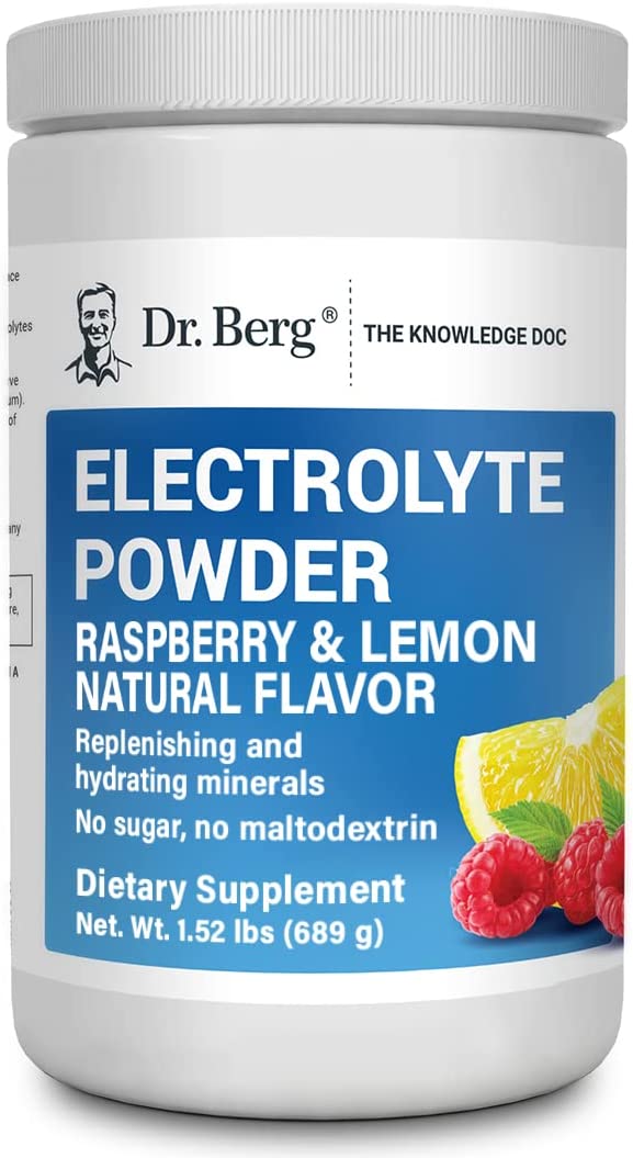 Dr. Berg Electrolyte Powder , Raspberry & Lemon Natural Flavor Hydration Drink Mix Supplement - 100 Servings