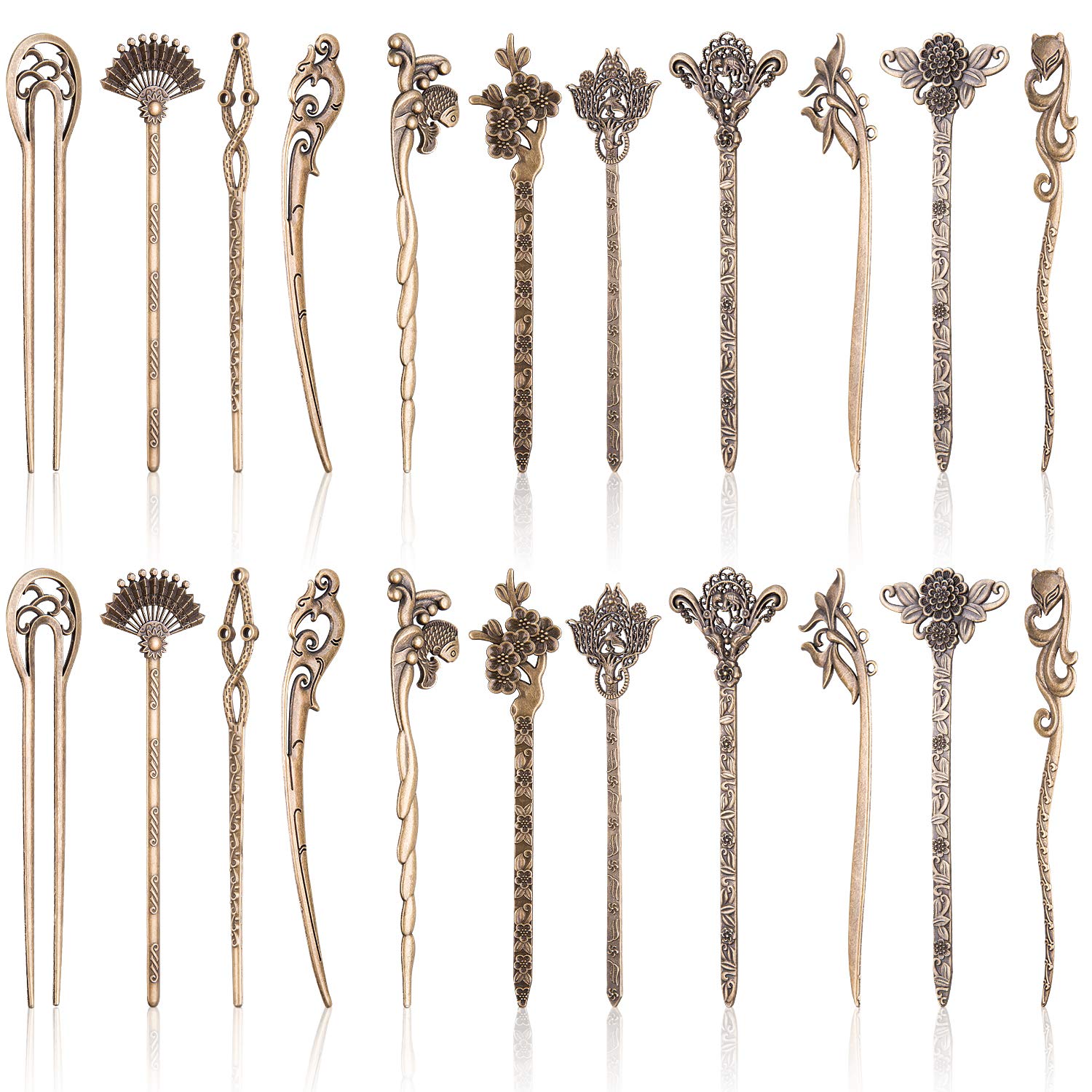 Duufin 22 Pieces Hair Sticks Vintage Chinese Hair Chopstick Retro Hair Fork for Women - Bronze