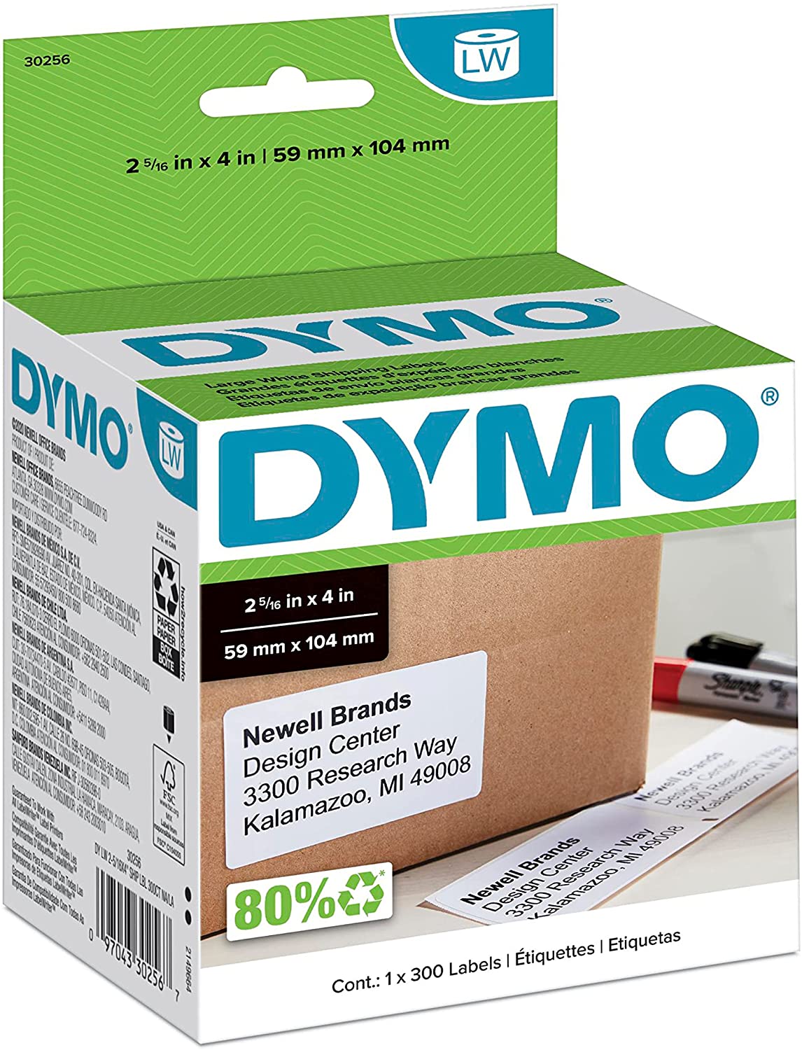 DYMO (30256) LW Standard Shipping Labels for LabelWriter Label Printers, White, 2-5/16 x 4 - 1 Roll of 300 Labels