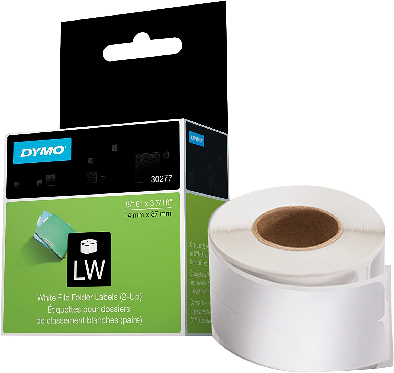 DYMO (30377) LW 2-Up File Folder Labels for LabelWriter Label Printers, White - Roll of 260 Labels