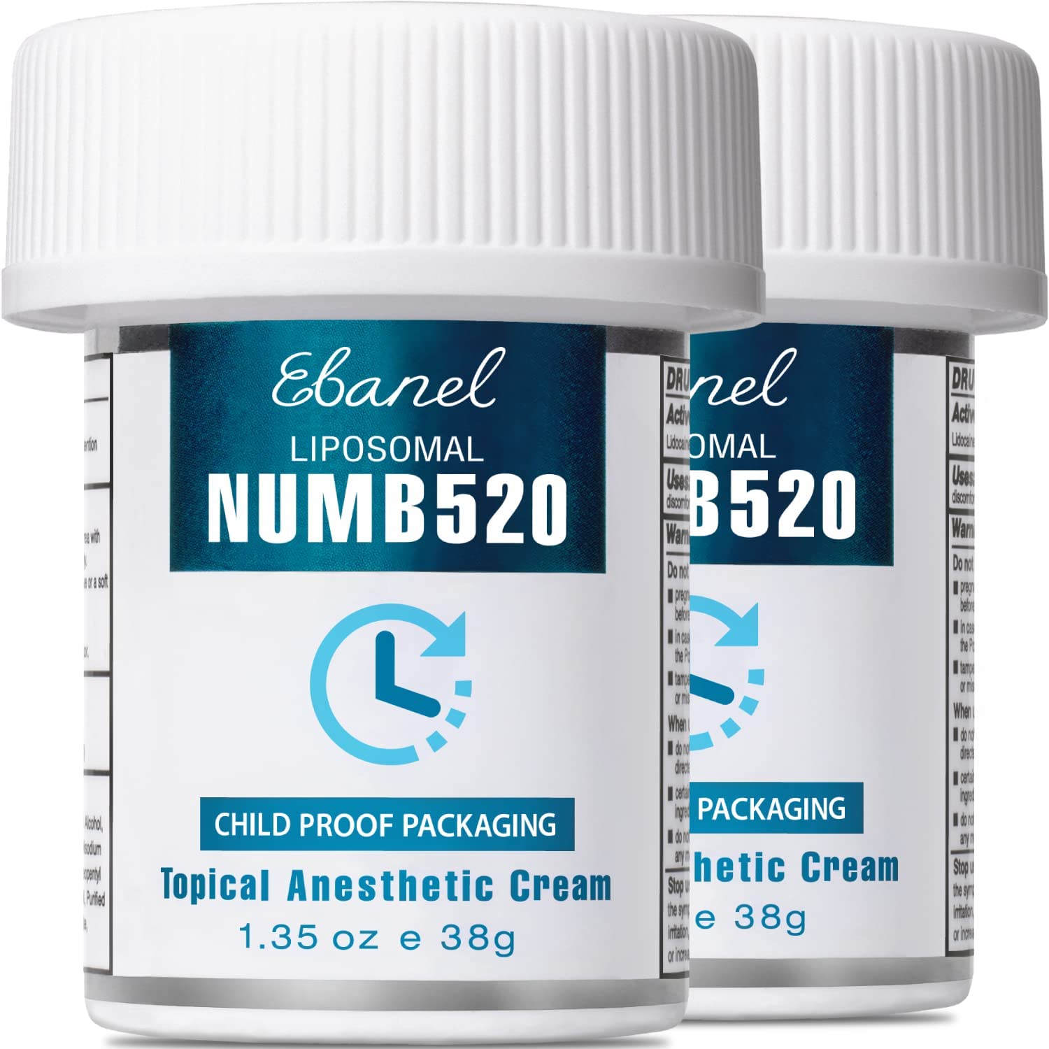 Ebanel Liposomal Numb520, 5% Lidocaine, Topical Anesthetic Tattoo Numbing Cream, Pack of 2 - 1.35Oz (38g)