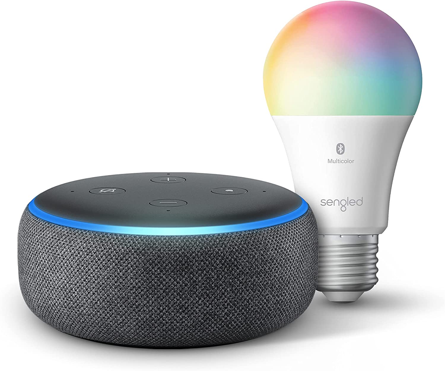 Echo Dot (3rd Gen) | Charcoal with Sengled Bluetooth Color bulb | Alexa smart home starter kit