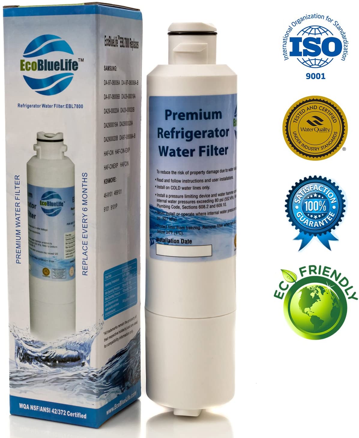 EcoBlueLife Samsung Refrigerator Water Filter, Replacement for Samsung DA29-00020BDA-97-08006B; DA29-00019A; DA2900019A; DA2900020A; DA97-08006A-B; HAF-CINEXP.