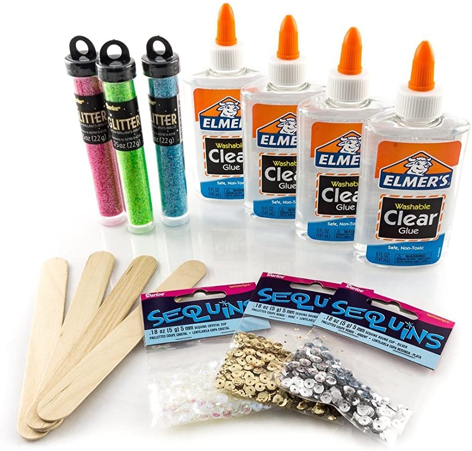 Elmer's Washable Clear Glue, Safe, Non-Toxic, Slime Making Essentials, Pack of 4 with Neon Glitter