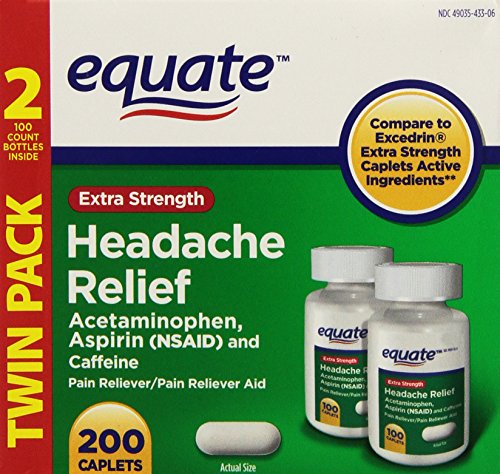 Equate Extra Strength Headache Relief Caplets, 250 mg, 100 Ct, 2 Pk