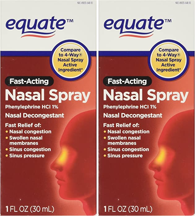 Equate - Nasal Four, Phenylephrine Hydrochloride, Decongestant Spray, (Compare To 4 Way), 1 Fl Oz (Pack of 2)