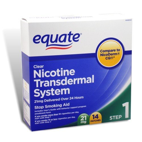 Equate - Step 1, Nicotine Transdermal System, Stop Smoking Aid, 21 mg, 14 Clear Patches