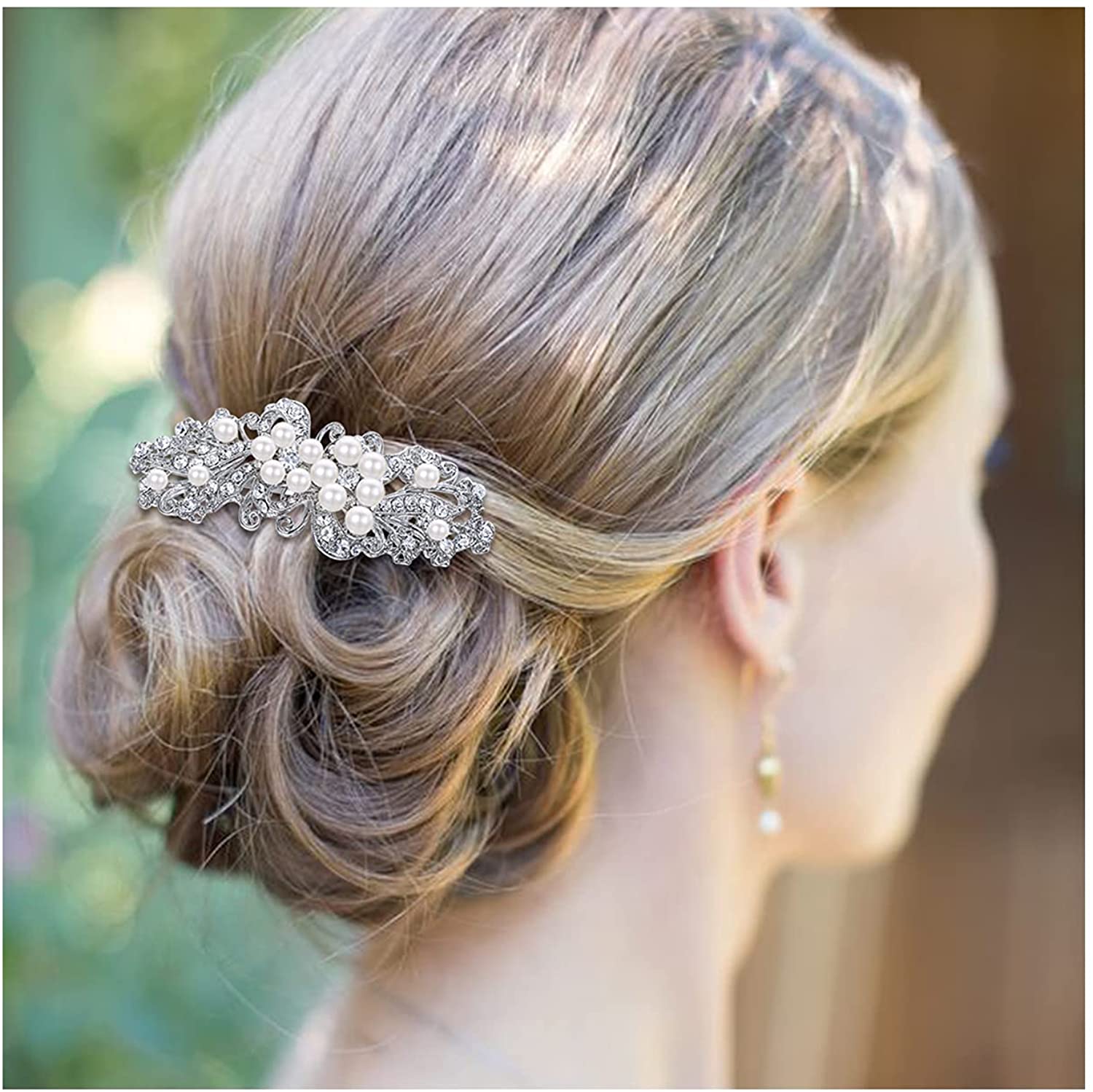 EVER FAITH Wedding Leaf Stunning Ivory Color Simulated Pearl Hair Side Comb Clear Austrian Crystal