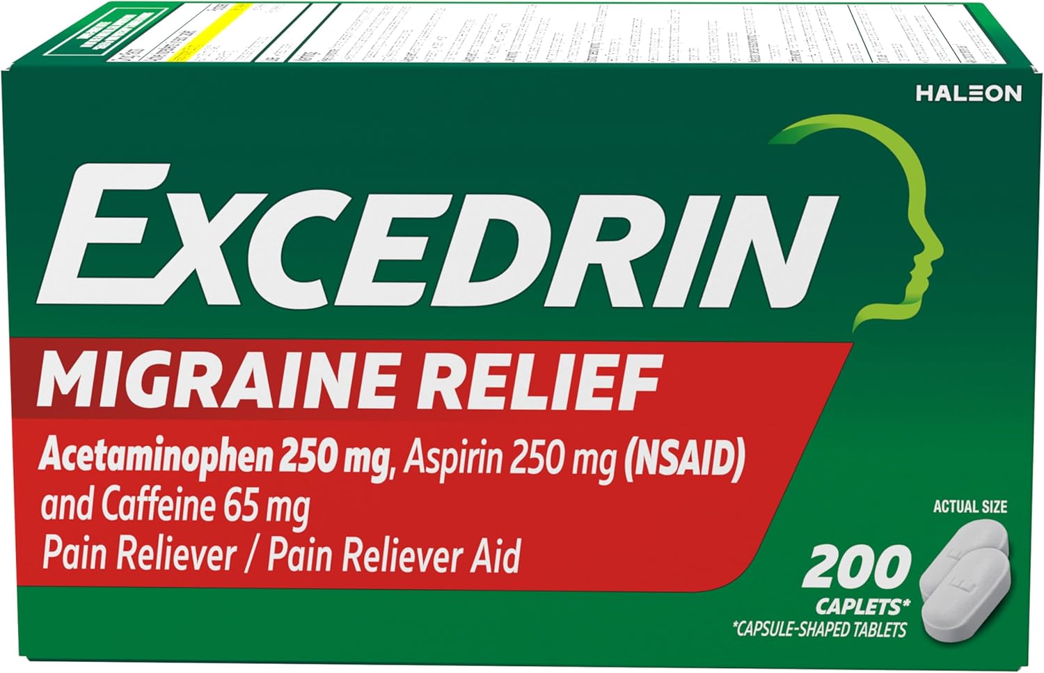 Excedrin Migraine Relief Caplets - Fast-Acting Triple Action Formula for Migraine and Headache Relief - 200 Count