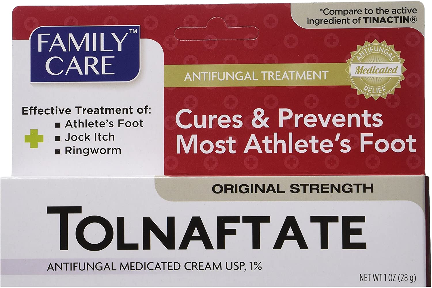 Family Care Tolnaftate Antifungal Cream 1% USP – Athlete’s Foot Treatment & Prevention | Pack of 2 (1oz/28g Each) | Original Strength