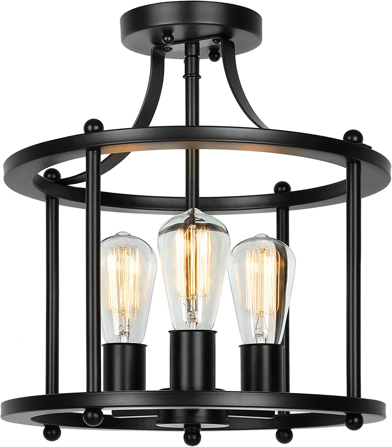 Farmhouse Semi Flush Mount Ceiling Light Fixture, Rustic Vintage Ceiling Mount 3-Light for Dining Room Hallway Entryway Bedroom Living Room