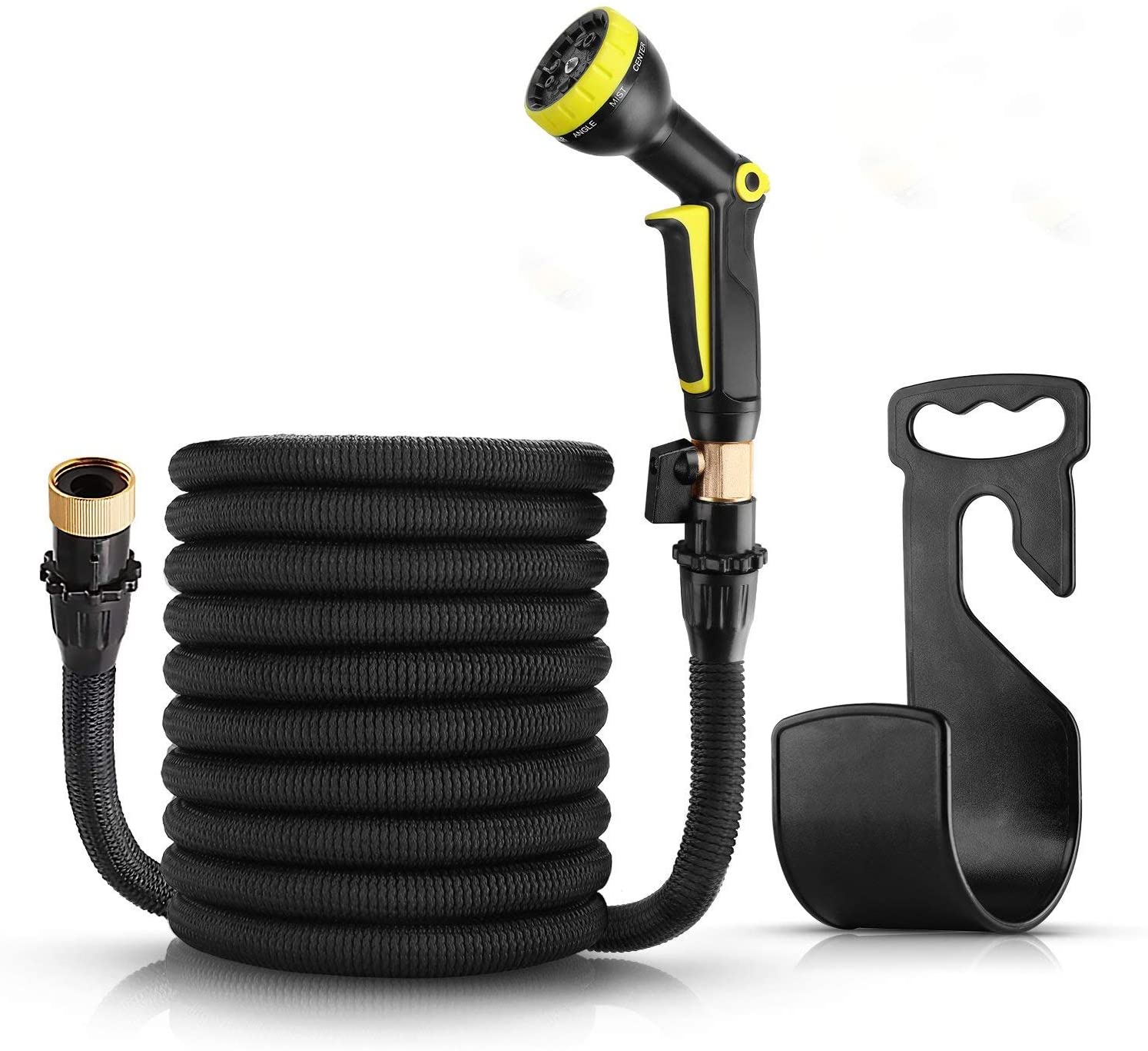 Flexible Water Hose with Triple Latex Core, 3/4 Solid Brass Fittings with 9 Spray Pattern Nozzle