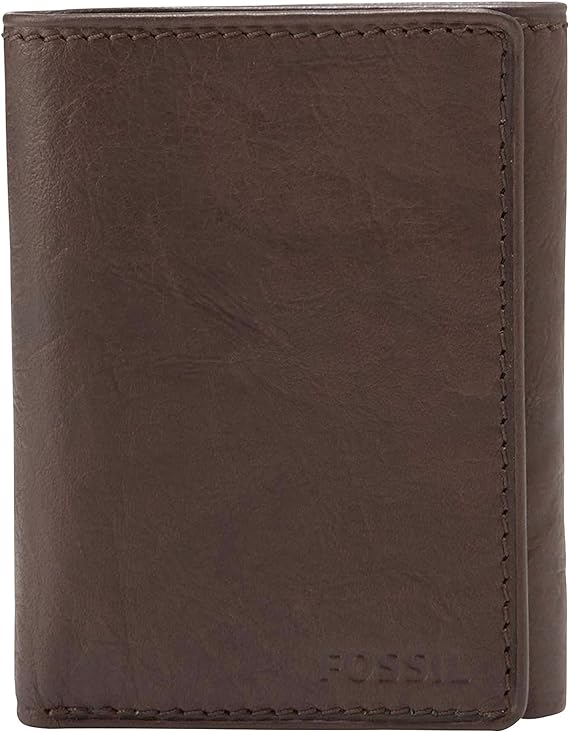 Fossil Brown Leather Trifold Wallet for Men, Classic Brown Wallet