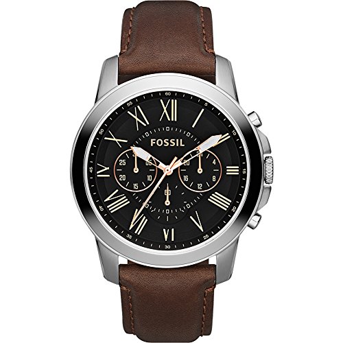Fossil Men s FS4813 Grant Stainless Steel Watch with Brown Leather Band