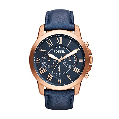 Fossil Men s FS4835 Grant Stainless Steel Quartz Chronograph Watch - Blue/Rose Gold