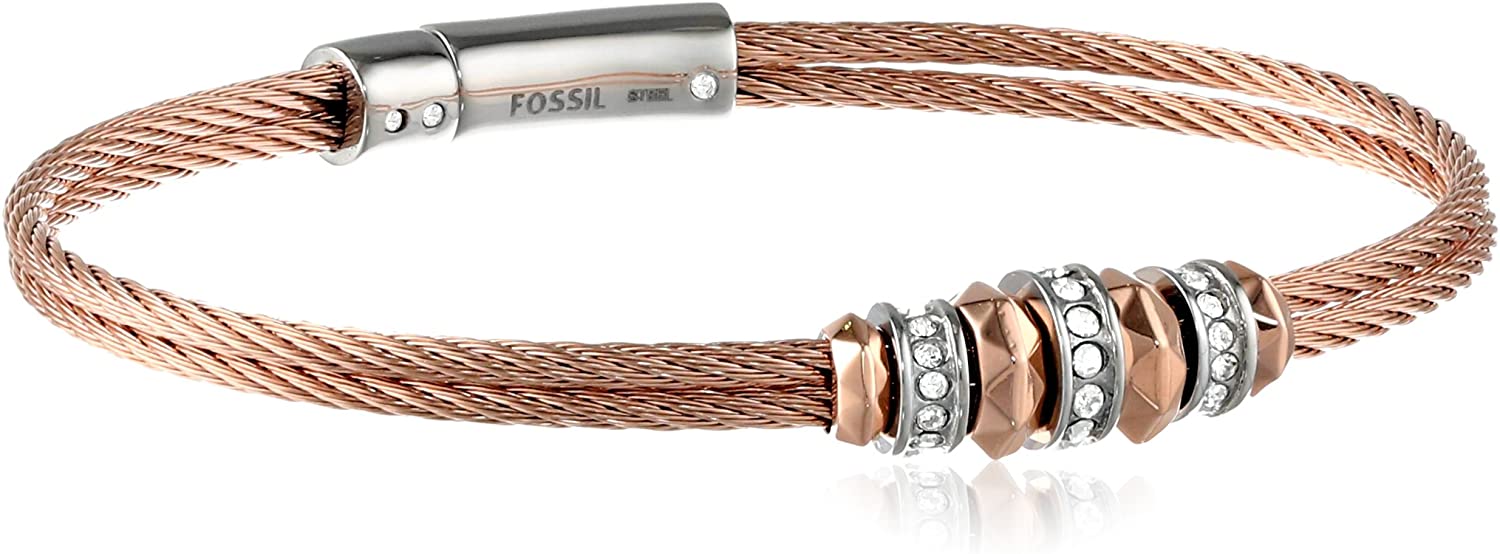 Fossil Rondel Wire Bracelet - Rose Gold Tone Multi