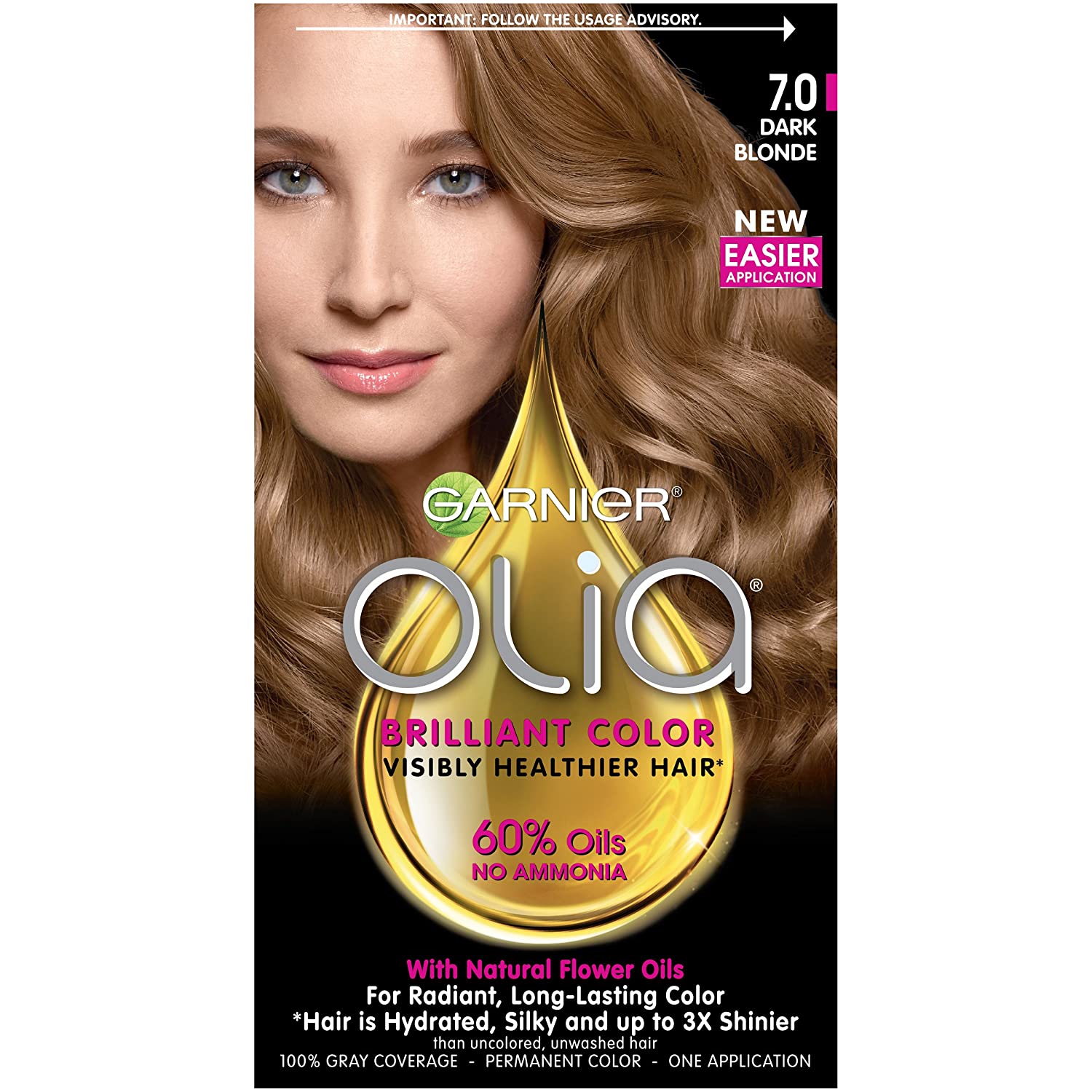 Garnier Olia Ammonia-Free Hair Color – Dark Blonde 7.0, 100% Gray Coverage