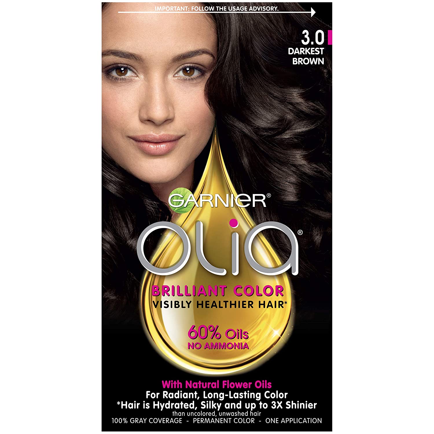 Garnier Olia Oil Powered Permanent Hair Color, 3.0 - Darkest Brown