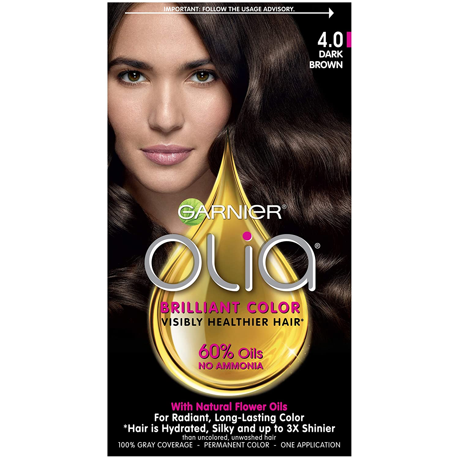 Garnier Olia Oil Powered Permanent Hair Color, 4.0 Dark Brown (Packaging May Vary)