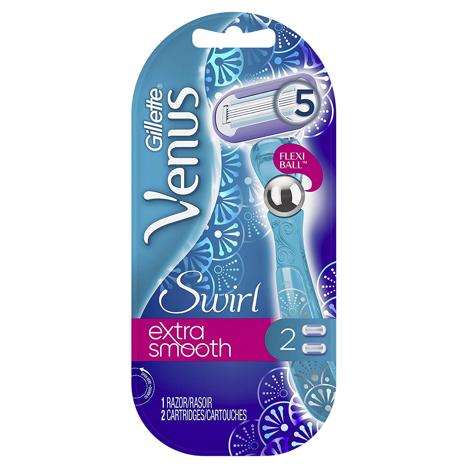 Gillette Venus Extra Smooth Swirl Blue Razor for Women - 1 Handle + 2 Refills