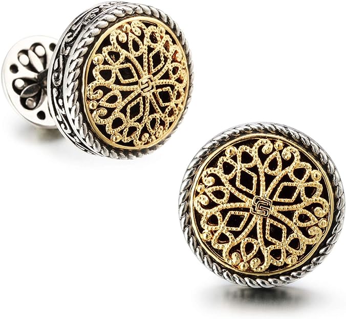 Vintage Elegance: 18K Gold Plated Celtic Cross Filigree Cufflinks for Men