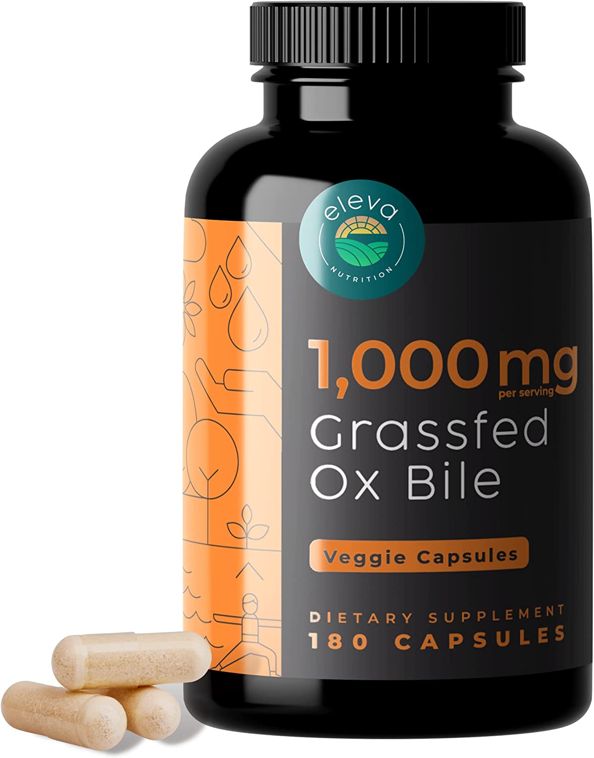 Grass-Fed Ox Bile 1000mg – Bile Salts & Digestive Support with Black Pepper (180 Capsules)