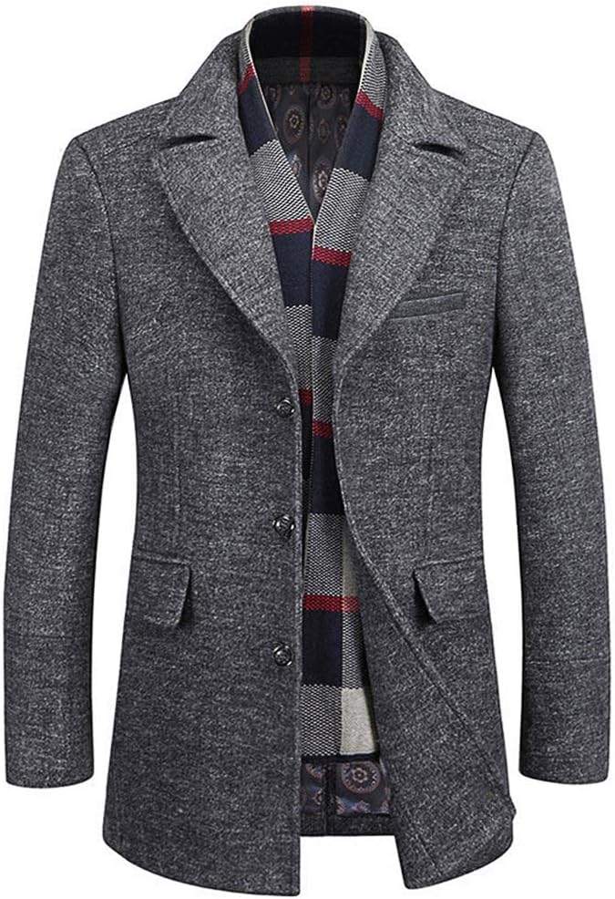 WULFUL Men’s Wool Blend Slim Fit Winter Coat with Detachable Scarf – Elegant Business Jacket for Pakistani Winters