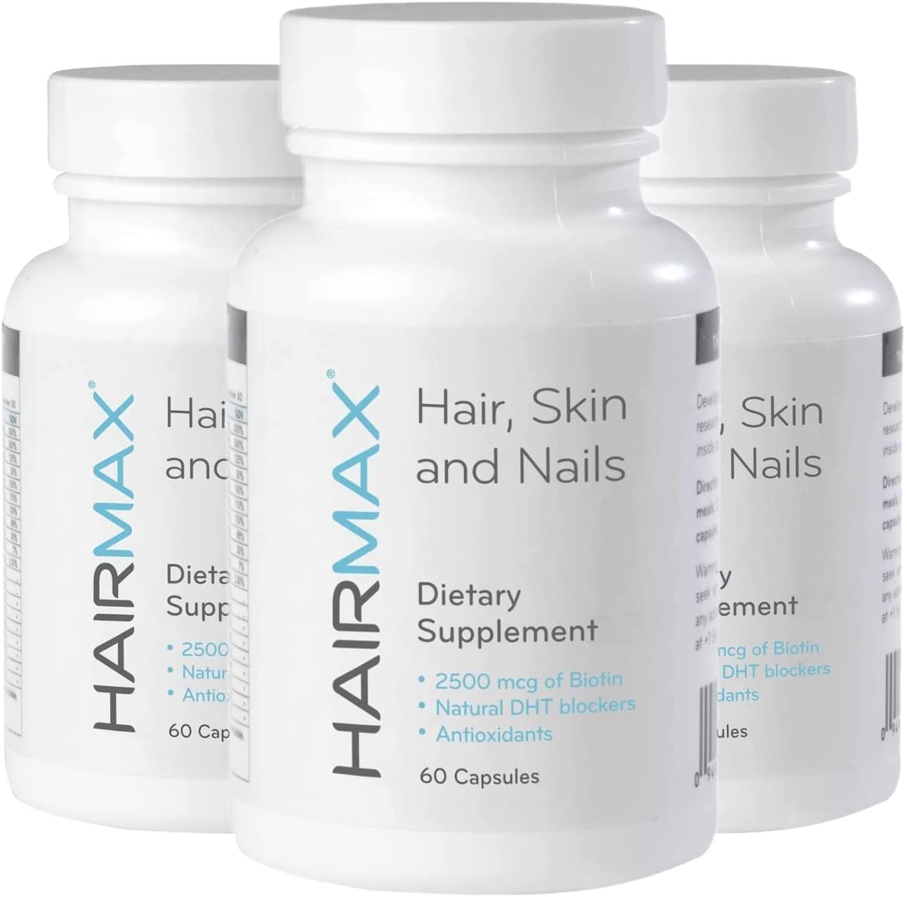 HairMax For Hair, Skin and Nails Dietary Supplement, 2500mcg Biotin, Pack of 3 - 60 Count